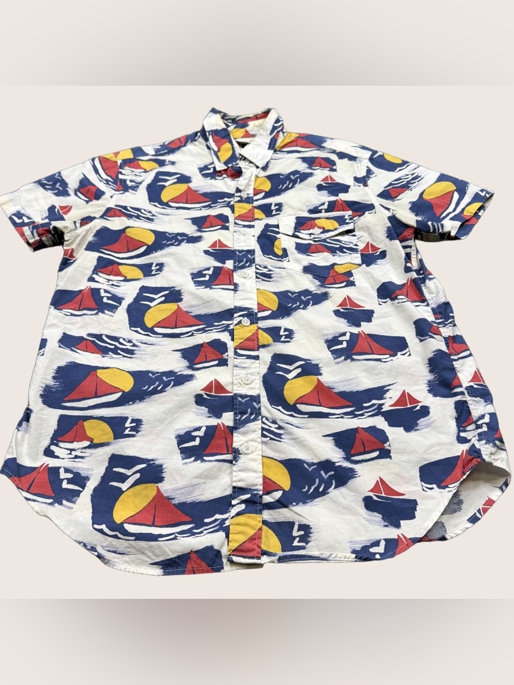 J. Crew Multicolor Nautical Print Shirt — White, Navy, Red & Yellow